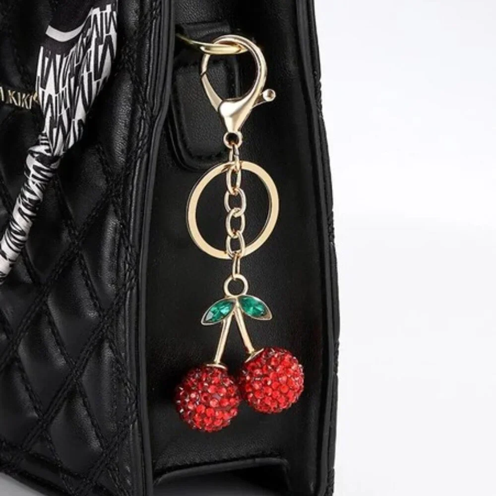 Rhinestone‎ Red Cherry Drop Keychain Bag Backpack Charm